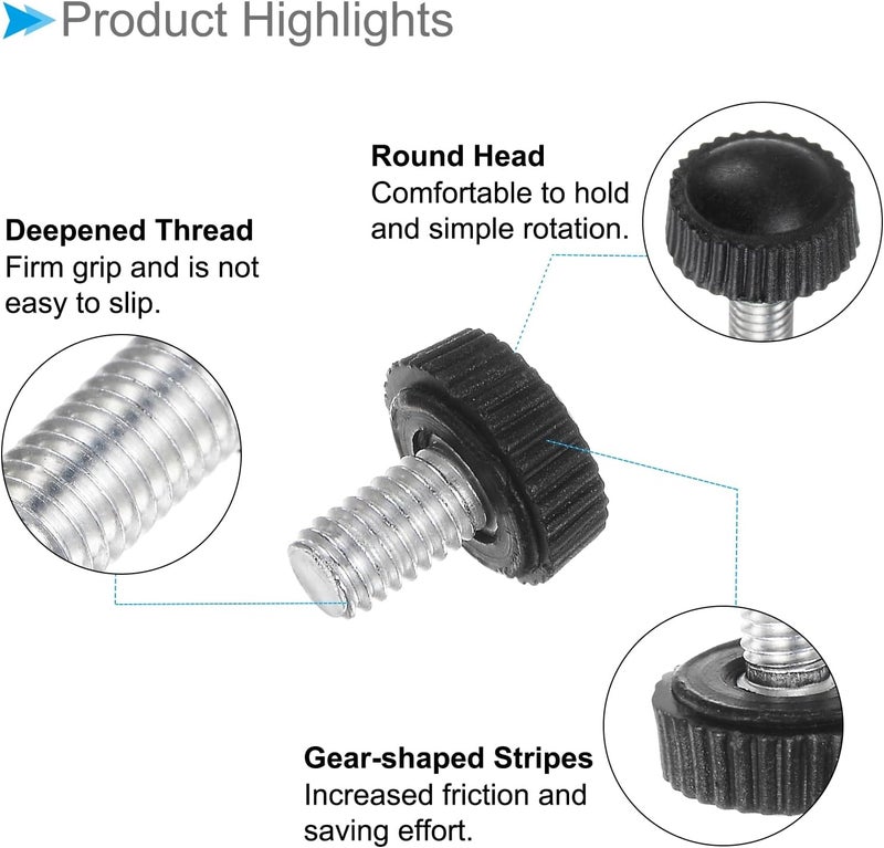 CoCud Thumb Screw Knurled Knobs, M6 x 9mm Male Thread, Black Round Head Clamping Screw Threaded Stud Hand Knobs Grip, (Applications: for Machinery Lathes), 20-Pieces - Image 5